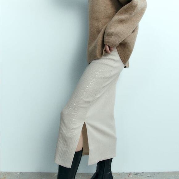 ZARA SEQUIN MIDI SKIRT - Picture 5 of 9